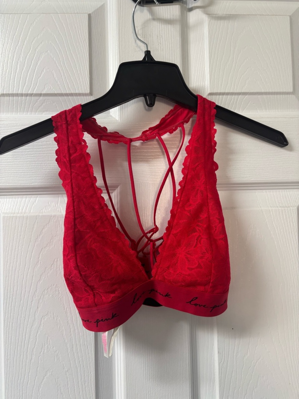 PINK Victoria's Secret Lace Bralette Bright Red Women’s Size Large